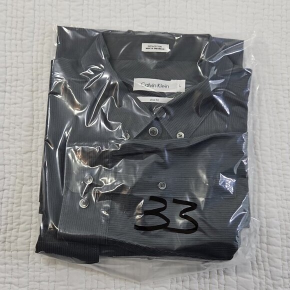 Calvin Klein Button Down Shirt Men's L Black Grey Stripe Slim Fit EUC Old Money - Picture 15 of 15